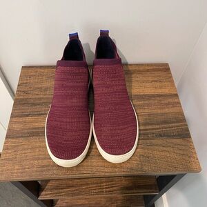 Burgundy Knit Slip-On Sneakers with White Sole